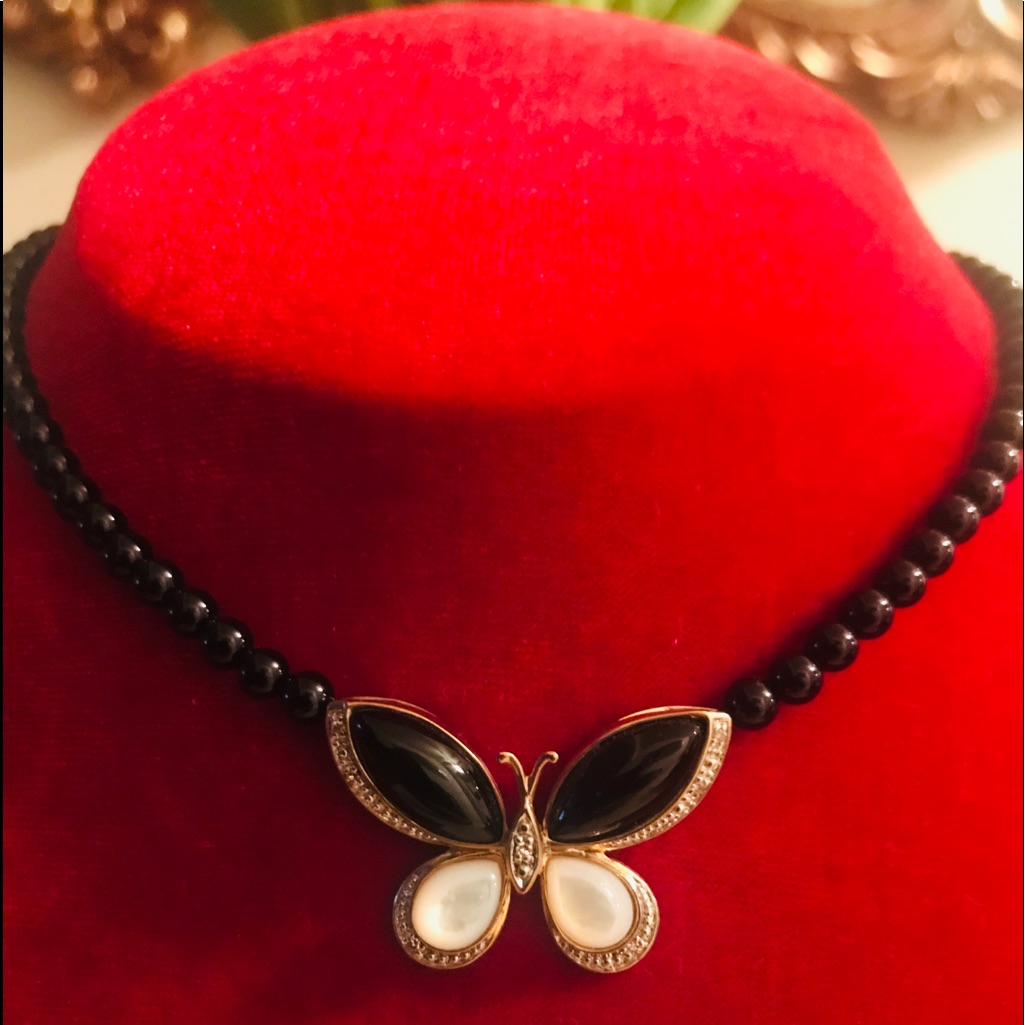 Butterfly 10kt Gold Onyx Mother Of Pearl And Diamond Butterfly 10kt Gold Onyx Mother Of Pearl And Diamond